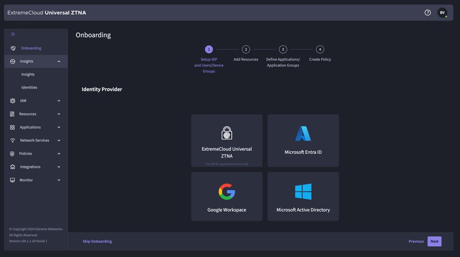 Extreme UZTNA Onboarding step 1 IDP definition