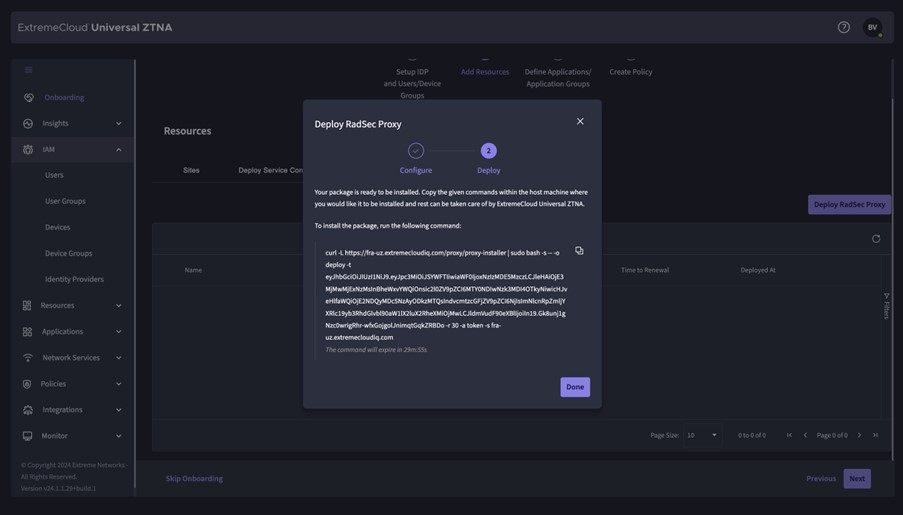 Extreme Universal ZTNA status installation Radsec Proxy on Linux